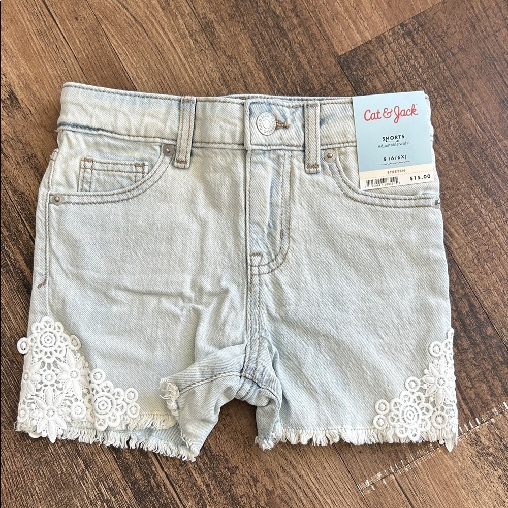 Cat & Jack Light Wash Denim Shorts with Floral Lace